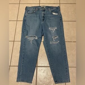 Y2K Levi's Women's High Waisted Mom Jeans Distressed Blue Jeans Size 18W